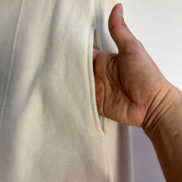 KENNETH COLE REACTION Ivory Wool blend Mid Length Peacoat Trenchcoat Size 12 - Picture 7 of 11